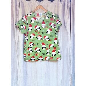 Holiday penguin Scrub Top 100% Cotton Christmas winter Print Size l nurse Unifor